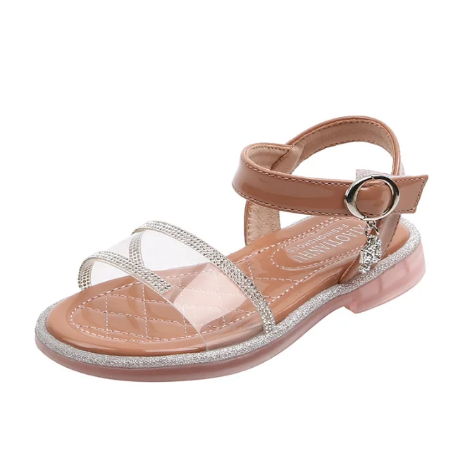 
KS0435 Wholesale kids sandals summer nice rhinestone design girls clear sandals 2020 