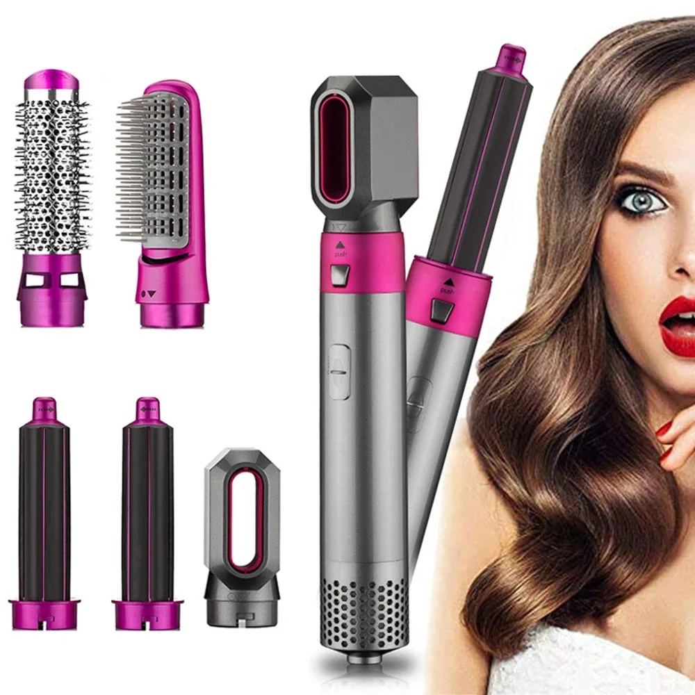 5 in 1 Air Hair Styling Tools Wrap 110000 RPM Ionic Hair Dryer Curlers, Round Blow Dryer Brush, Hair Straightener Brush,Nozzle