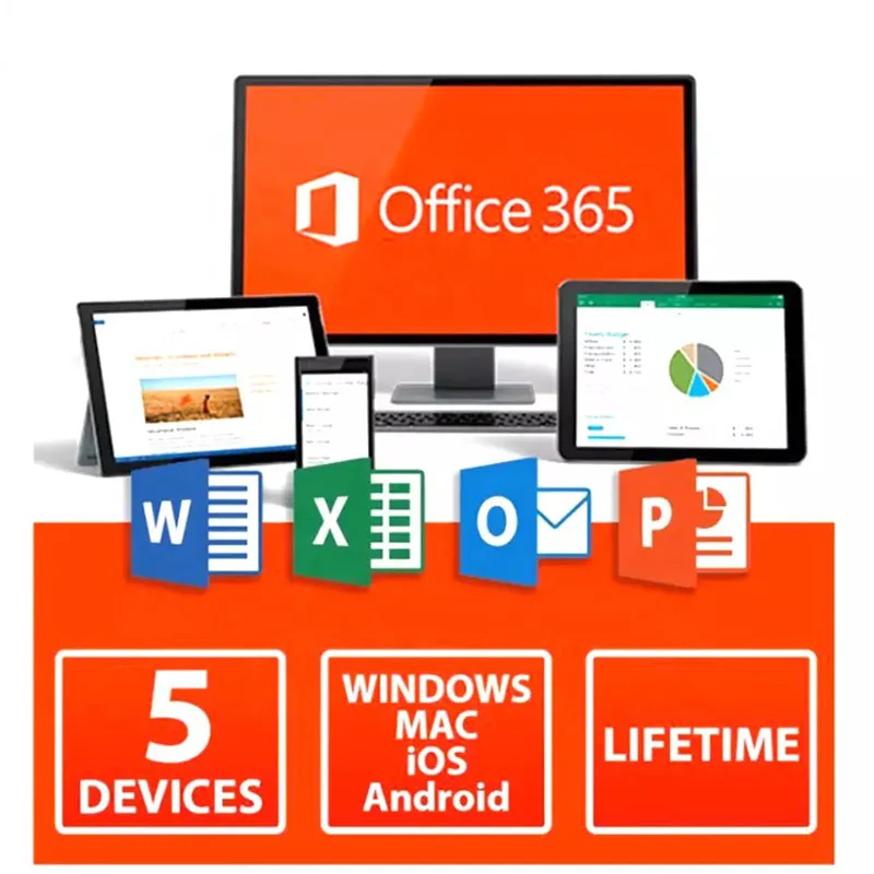Офисная учетная запись 365 + лицензия на пароль для 5 устройств ПК и Mac Office Pro Plus 100%