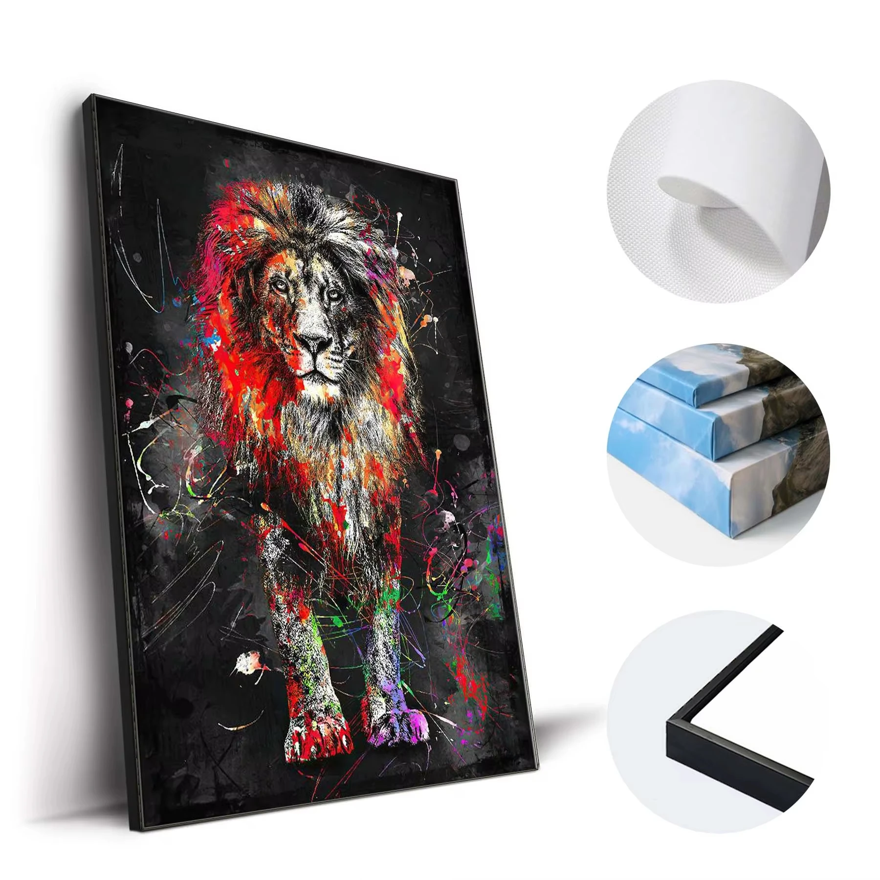 Large Size Product Graffiti Art Painting Lion Oil Painting Giclee Printing on Glossy Canvas Custom High Resolution Wall Painting