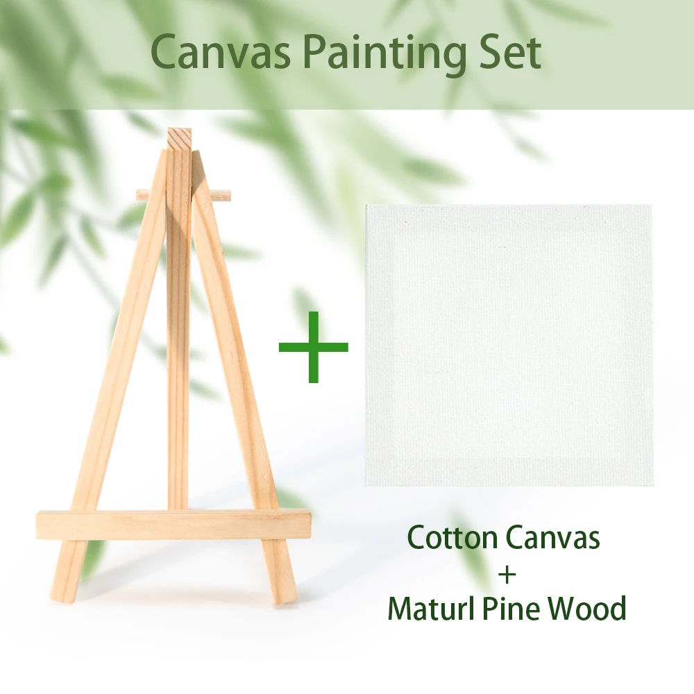 Wooden Easel Set 9x16cm Easel Stand With 10x10cm Mini Canvas Painting Kits For Kids