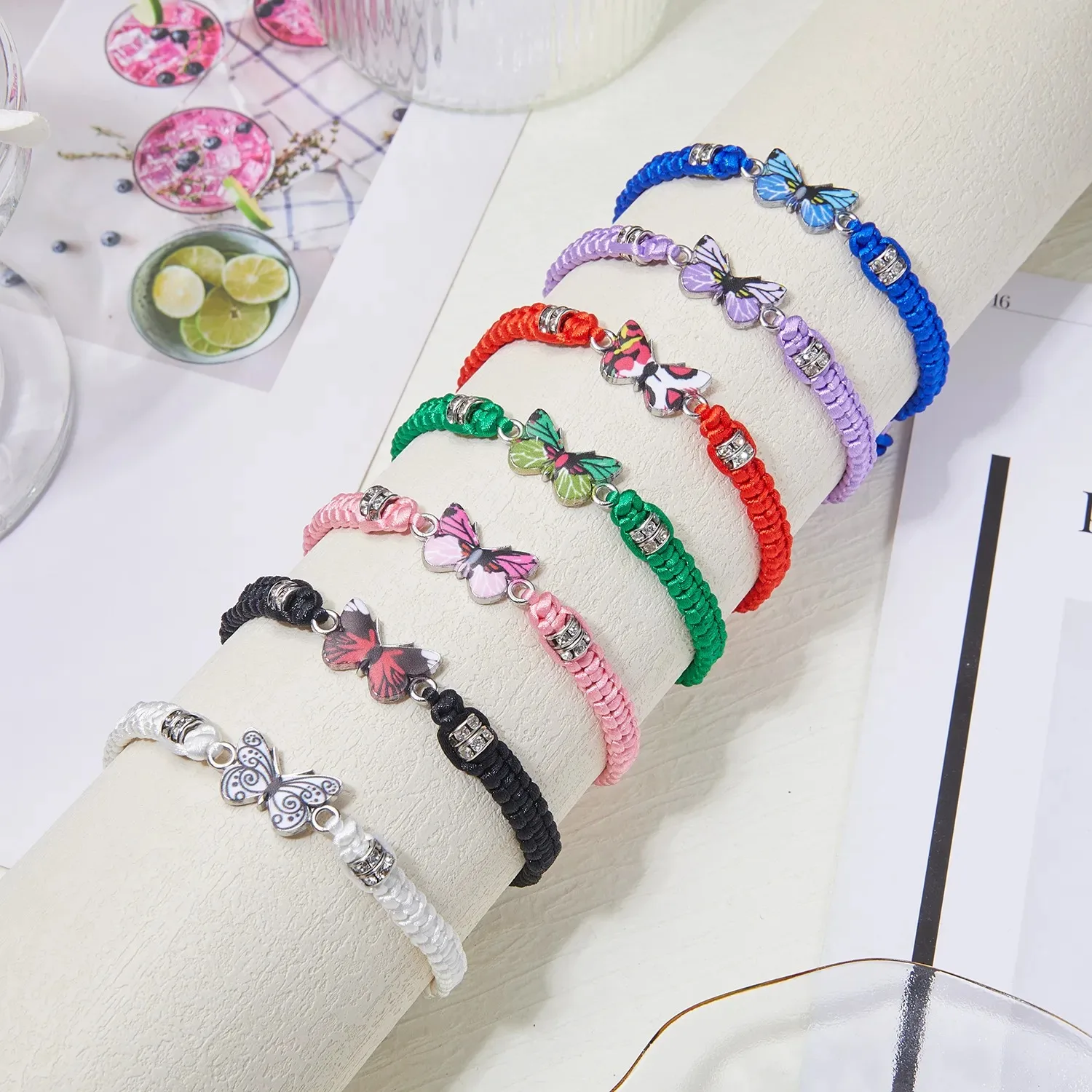 New Simple Handmade Braided String Bracelet For Women Blue Butterfly Adjustable Charm Bracelet Girls Fashion Jewelry Party Gift