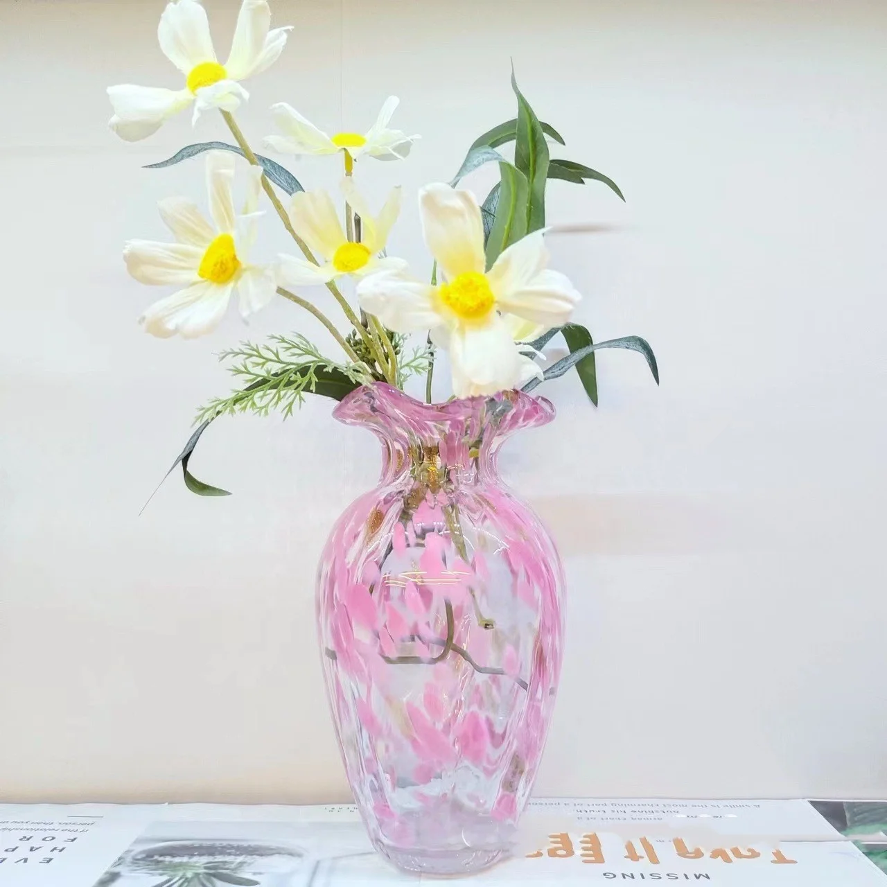 Interior Decor Colored Cherry Pink Vase Color Glazed Liuli Murano Glass Unique Europe Customized MJ Hand Made Blown Artist Home