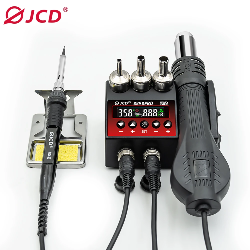 JCD 8898Pro 750W LCD Digital Display Hot Air Gun Solder Iron 2 in 1 SMD Rework Soldering Station Welding Station