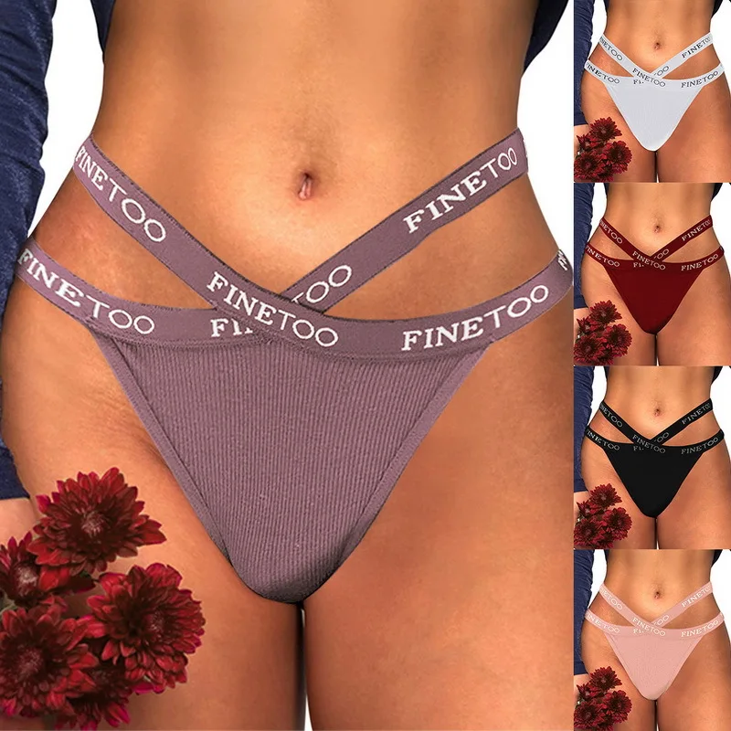 T-thong sexy cross letter waistband underwear high slit thread cotton triangle pants