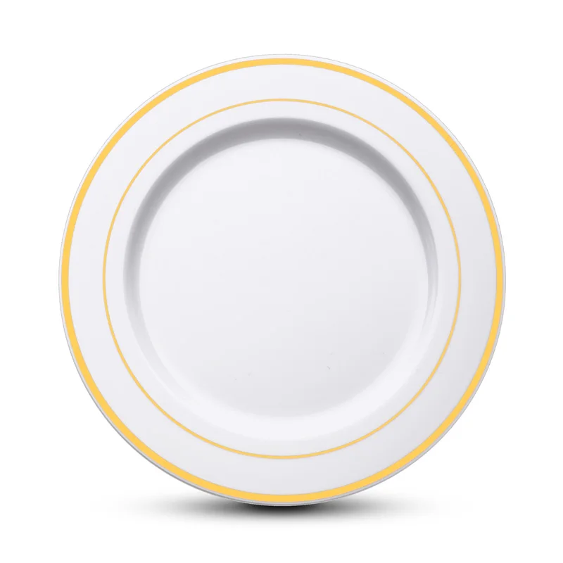 5 размеров, золотые одноразовые пластиковые обеденные тарелки для свадьбы