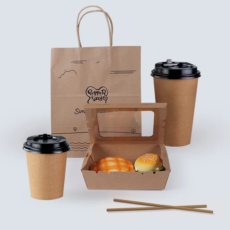 Custom Biodegradable Disposable take away fast food paper packaging boxes kraft paper food containers