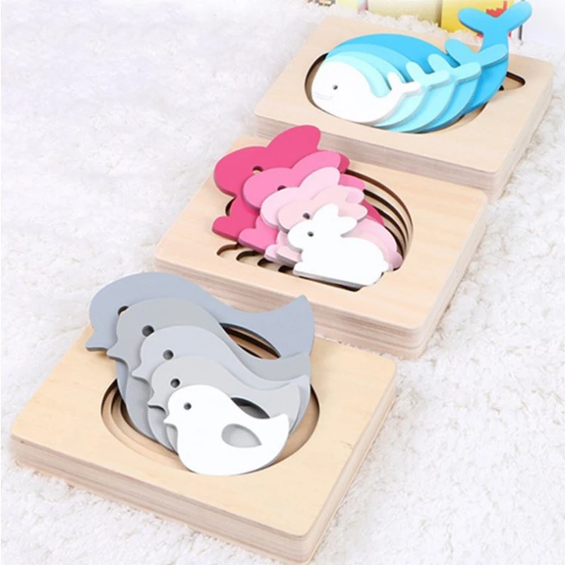 Puzzles Games Wooden Multi-layered Stereoscopic 3D Puzzle Toys Kids Children Animal Cartoon Jigsaw Baby Child Early Educational