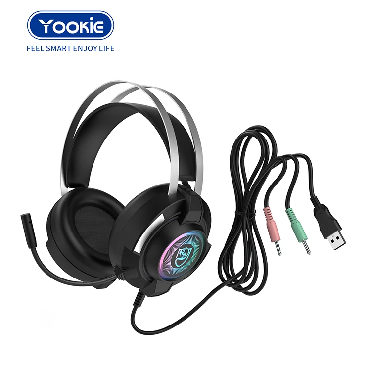 Gaming Wired Headset with Microphone Stereo Over Ear Gaming Headphones with Noise-Canceling Microphone and LED Light