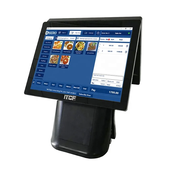 15 дюймов двойной экран все в одном pos емкостный сенсорный экран pos терминал/pos системы/pos машина