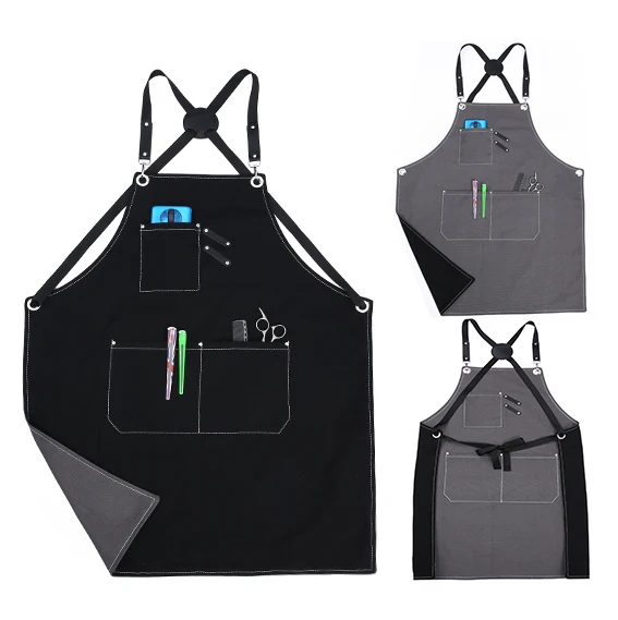  Double sided Cotton Canvas Apron Cross Back Strap Adjustable Work with Size:27