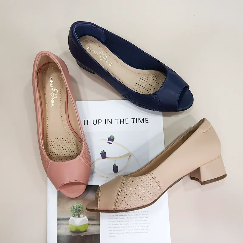 2021 women peep toe chunky heels dress shoes pumps hills shoes for ladies