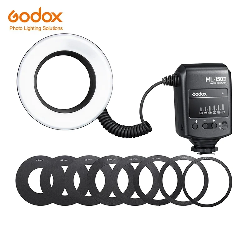 Godox ML-150II Macro Ring Flash Light Adjustable Brightness GN12 8 Rings Canon Nikon Sony DSLR