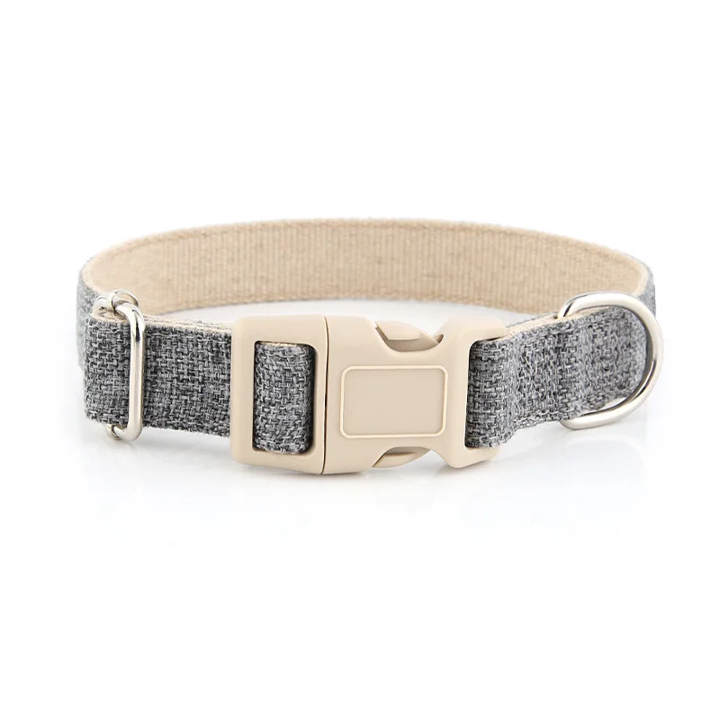 Pet Cotton And Linen Dog Solid Colour Insert Buckle Collar Adjustable Environmental Linen Dog Leash Dog Collar Collar Wholesale