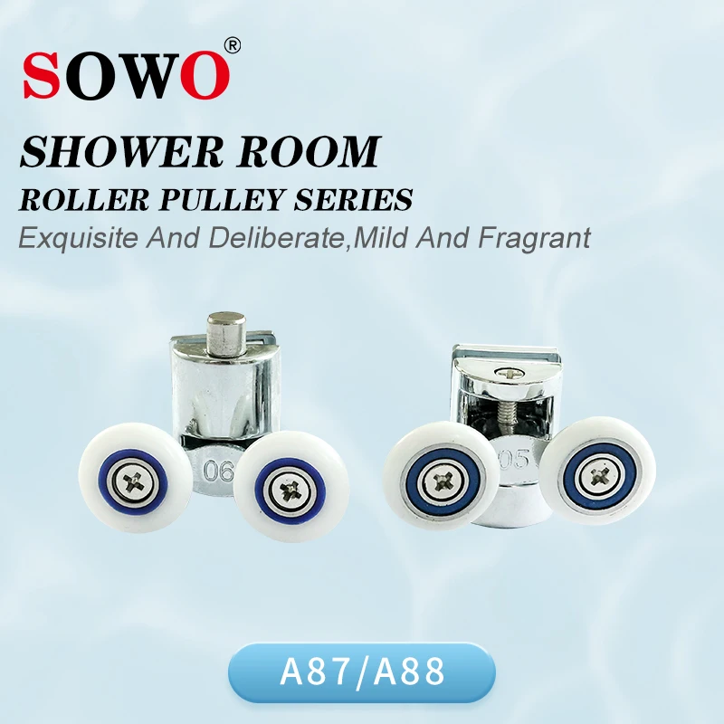 A-87 A-88 High Quality Square Double Two Wheel Zinc Alloy OEM ODM Curved Double Shower Glass Sliding Door Brass Roller