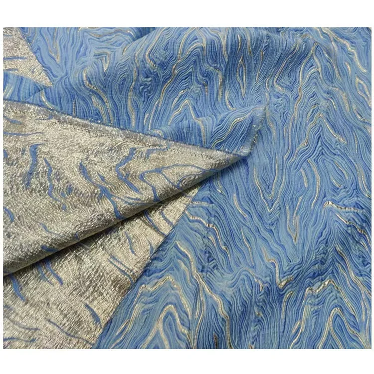 Luxury new design light metallic brocade jacquard lurex wave designer fabric for fashion garments