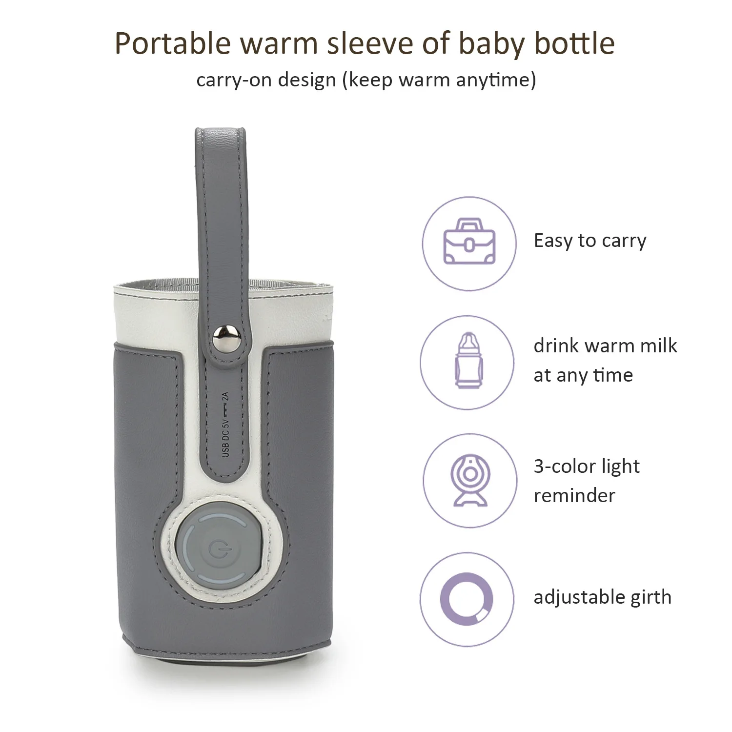Electric Portable Baby Milk Bottle Warmer Leather Usb Baby Feeding Milk Bottle Warmer Bag Heated Cover
