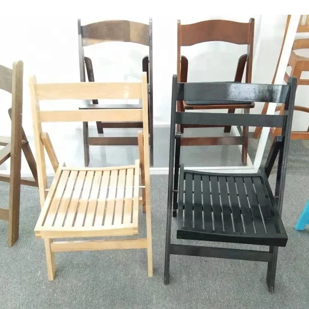 Portable White Wooden Slatted Seat Folding Chairs for Outdoor Garden Event Party