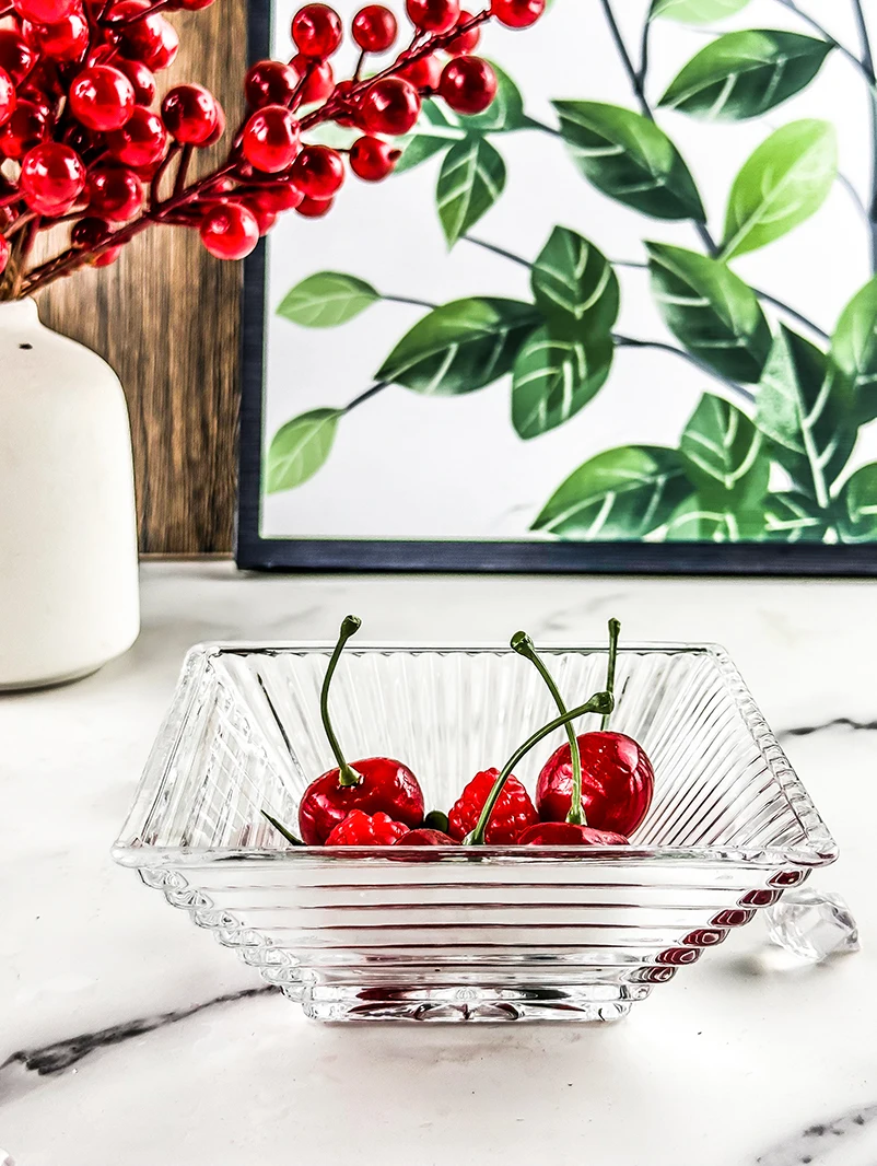 New Modern Candy Box  Patterned Multifunctional Clear Candy Ice Cream Salad Dessert Crystal Glass Bowl