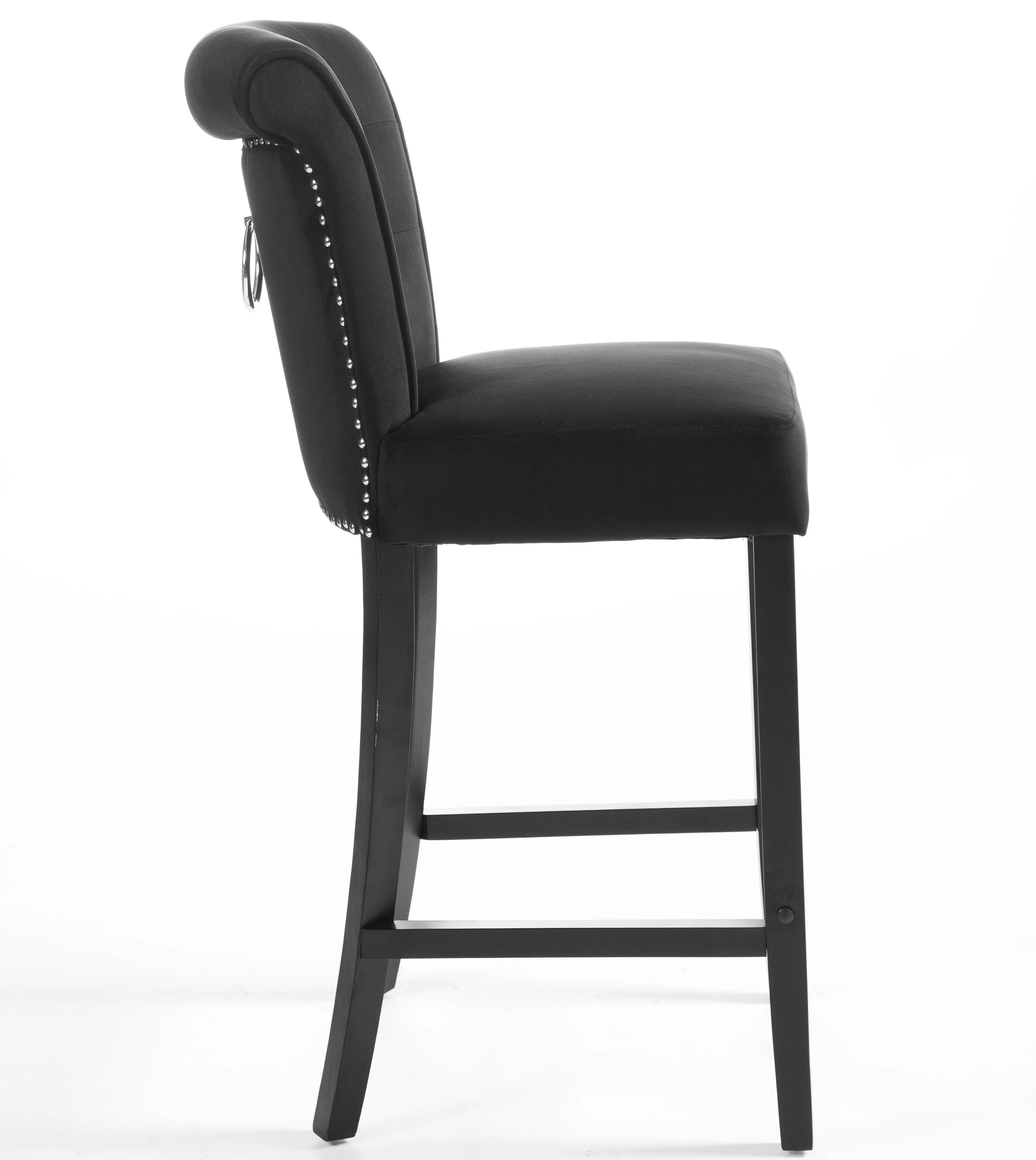 Stylish and Cozy Black Velvet Upholstered Solid Wood Cafe Barstool High Chair
