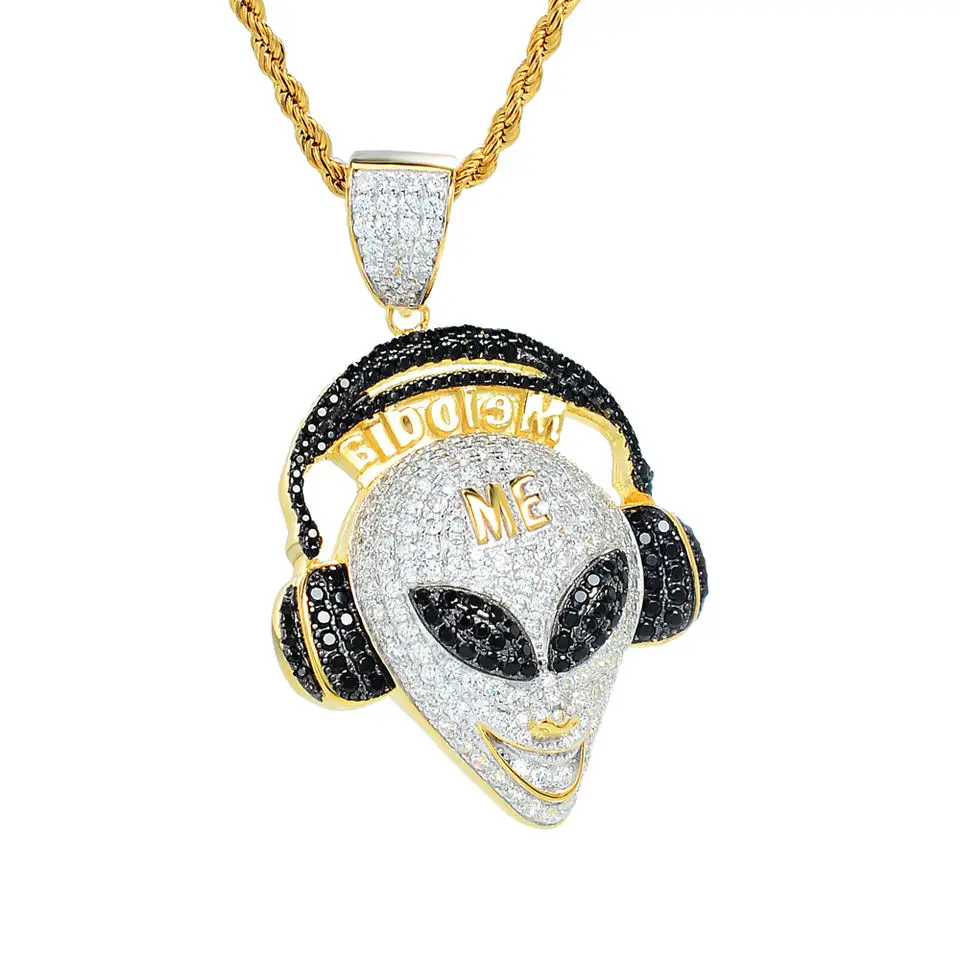 Customize Jewelry Hip Hop Iced Out Zircon Cz In 925 Sterling Silver Iced Out Alien Pendant For Men