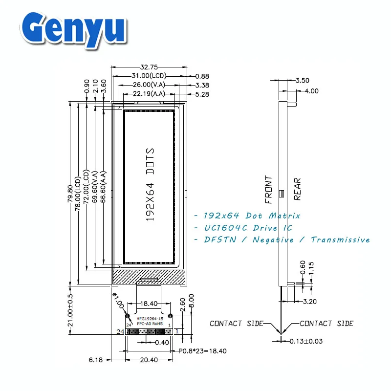Factory Provide Black Background White Font 19264 COG Graphic LCD