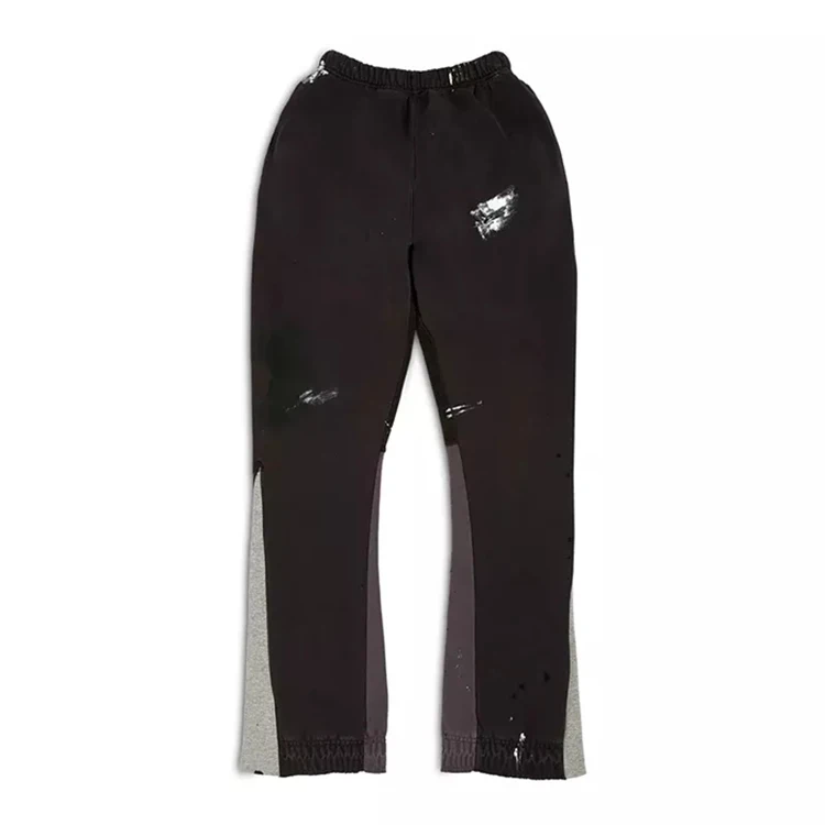 High Quality Custom Track Pants Flare Sweatpants Men Stack Jogger Patchwork Graffiti Paint Splatter Flare Sweat Pants For Men