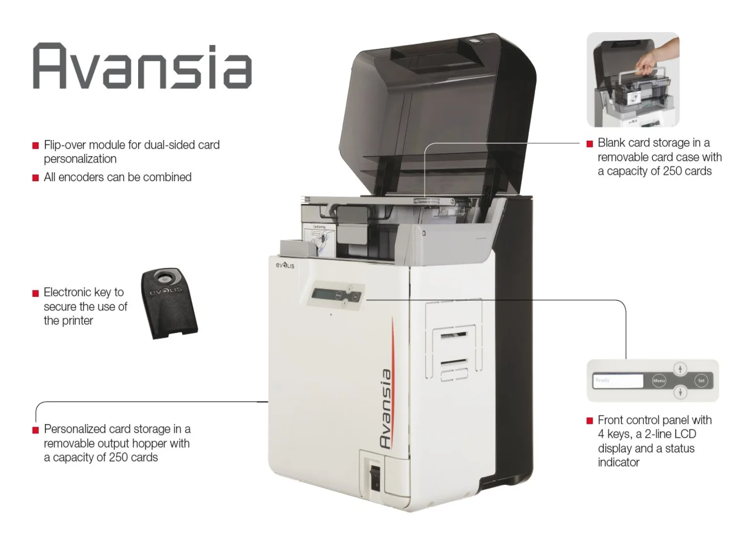 Evolis Avansia Dual-sided photo ID card printer USB Ethernet 600 dpi
