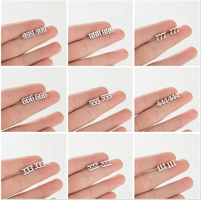Wholesale Rose 18K Gold Silver Plated 111 222 333 444 555 666 777 888 999 Women Stainless Steel Angel Number Stud Earring