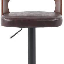 Modern Brown Swivel Bar Chairs with Leather Seat Wood Back High Stools Lift Fabric Natural Texture Footrest for Kitchen Home Bar