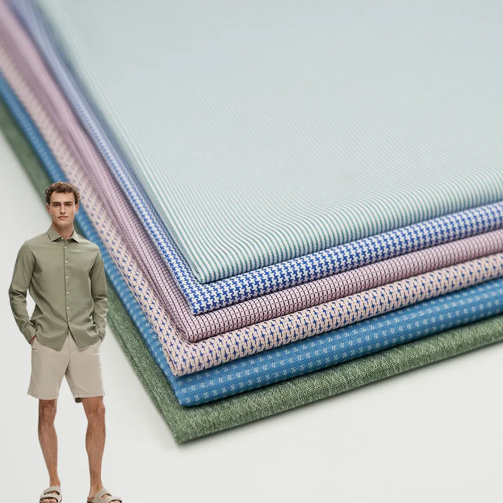 Factory Direct Supply Raw Material 40 Cotton 60 Poly Dobby Green Shirt Fabric at Bulk Price