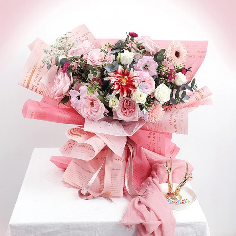 Gift Wrapping Paper Flower Vintage Newspaper Waterproof Flower Wrapping Paper for Bouquet Florist Supplies Paper
