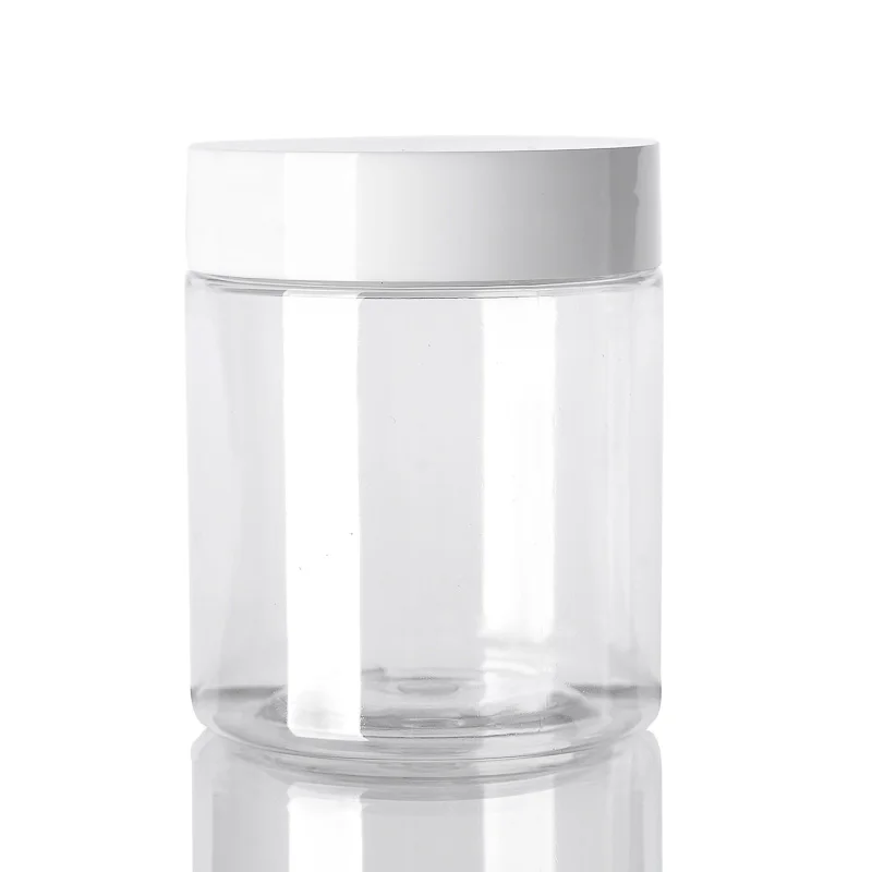 
8oz 250g Clear Round Empty Plastic PET Cream Container Jar with White Black Clear Lid 