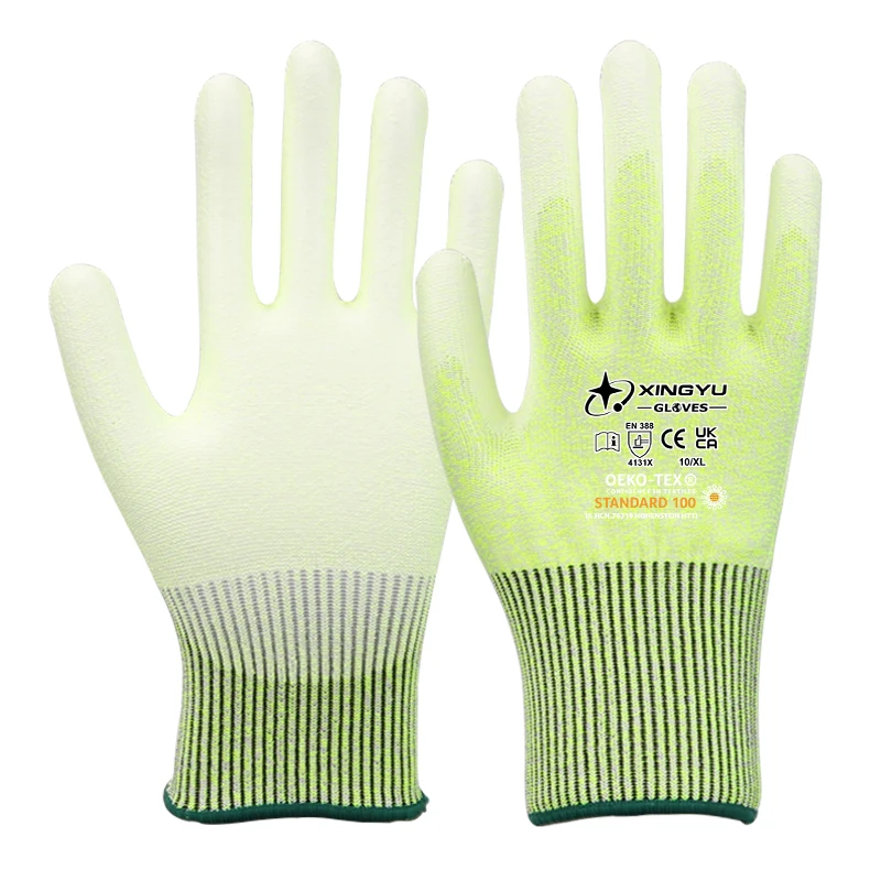 XINGYU High level  Anti Cut performance Safety Work Gloves 13G HPPE PU Coated Cut Resistant Hand  Safety Work  Gloves