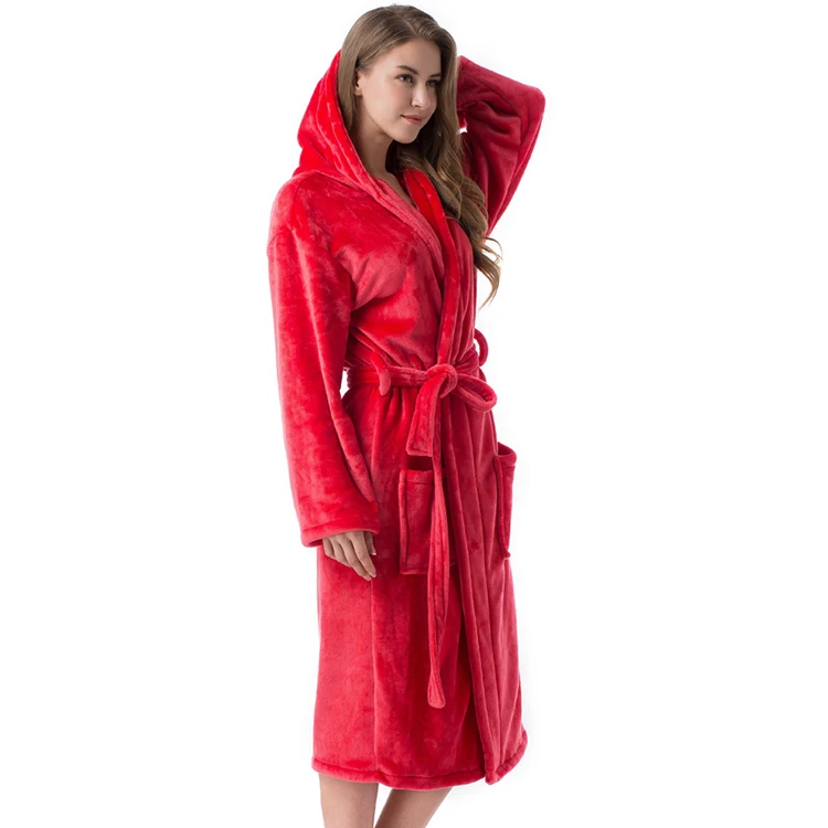 Girls Fleece Hooded Bride Ladies Short Bathrobe Hot Pink for women