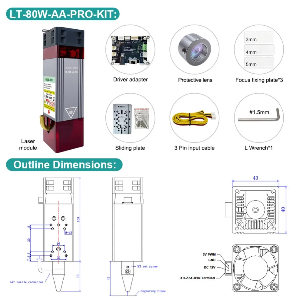 LASER TREE Diode Laser Module Kit 10W Optical Power Laser Head Module for Lazer Engraver & Cutter Machine with Air Nozzle