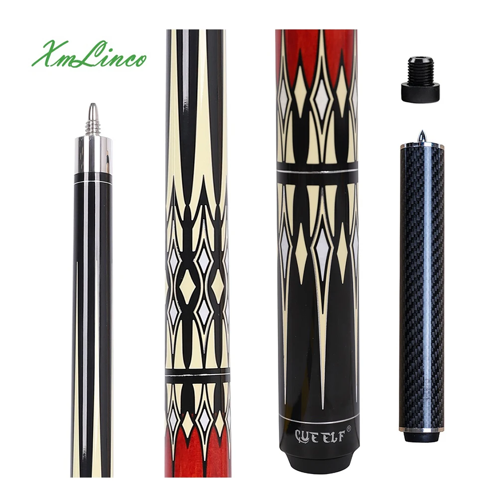Xmlinco  Customized Carbon Fiber Billiard Pool Cue  Shaft 12.5mm Tip Size 58 Inches High Grade Sticker Pool Cue