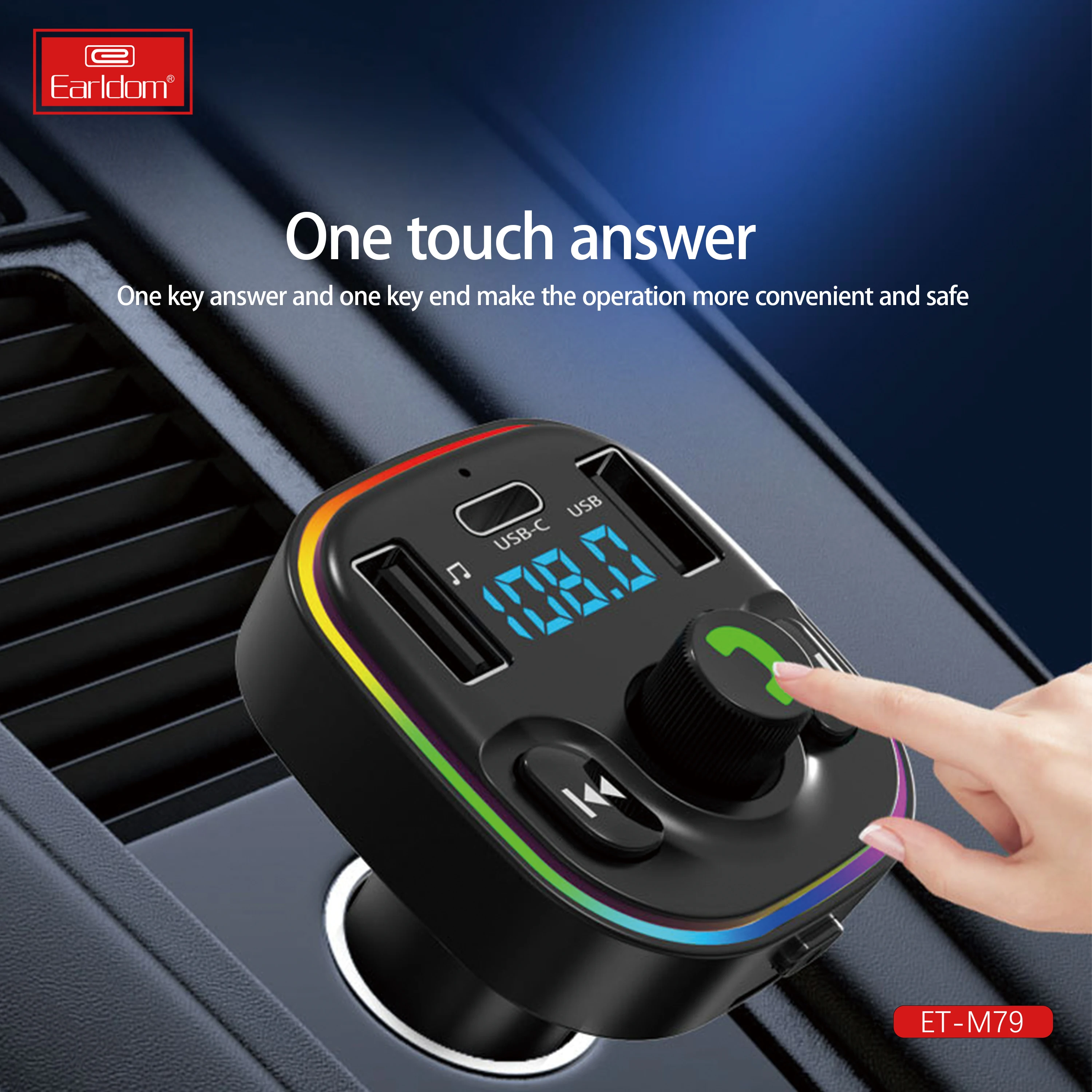 Earldom 7 Color TF Dual USB c handsfree Fast Car charger Audio car kit fm transmitter Wireless Bluetooth fm transmitter For Car