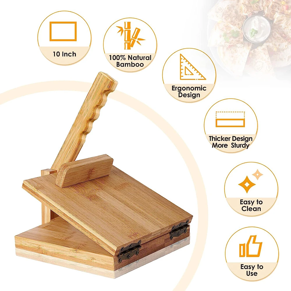 Tortilla Press Roti Maker Large Bamboo Wood Tortilla Press with Rolling Pin Quesadilla Maker for Homemade Tortilla