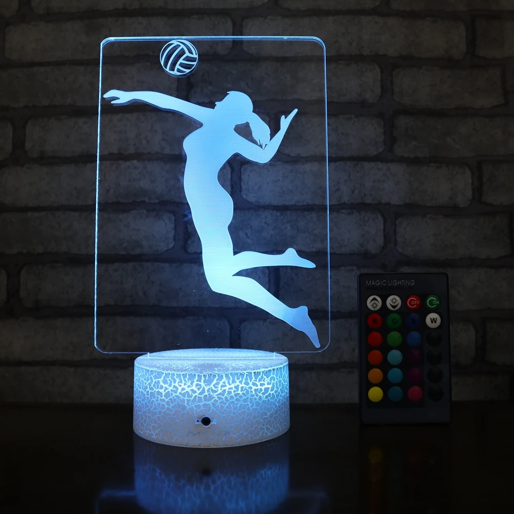 
Led night light 3D Illusion Standing Volleyball Colors USB Crack Base with remote Night Lamp Christmas for birthday kids gift 