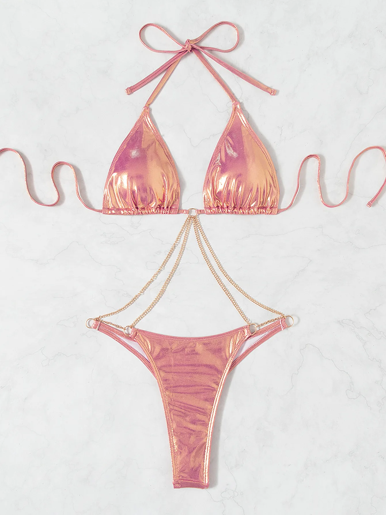 Luxury shiny   bikini pink bathing suits one-piece swimwear & beachwear