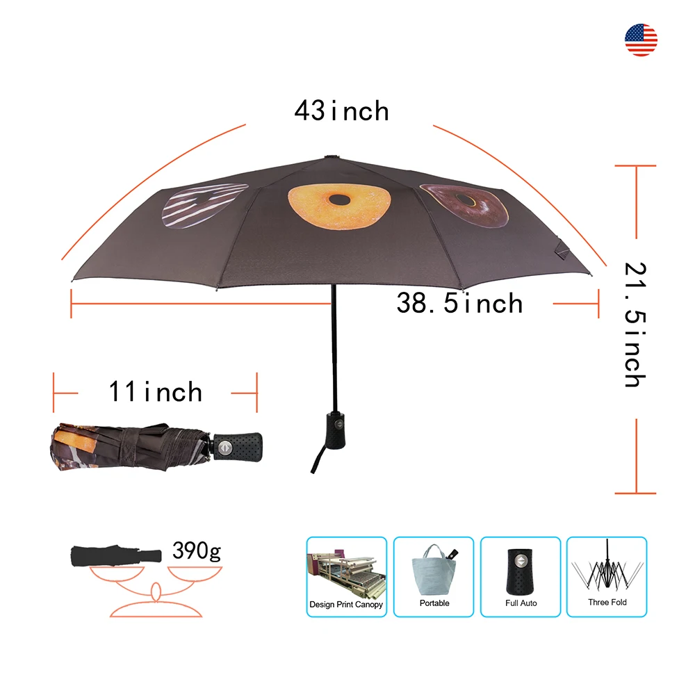 Hot Sale Designer Wholesale Promotion Custom Logo Brand Name Printing Automatic Open Cute Pattern Umbrella