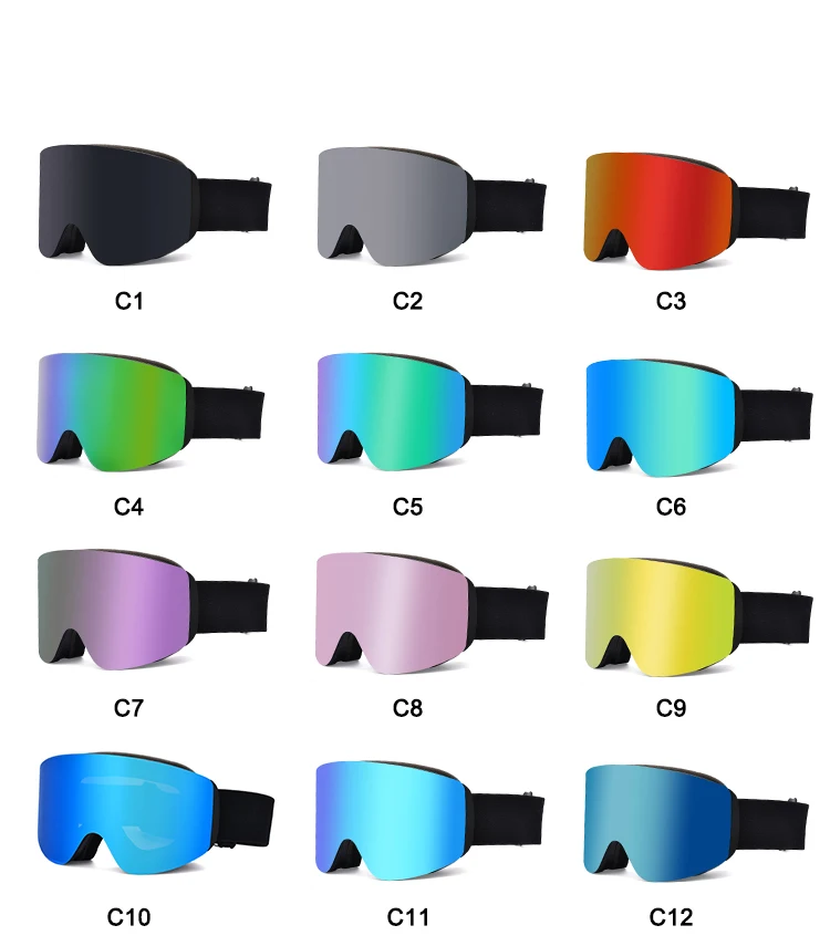 2023 wholesale best mirrored anti-fog custom magnetic UV 400 Stylish Snow Skiing Goggles Double Layer all black ski goggles