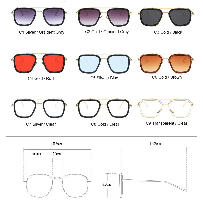 Tony Stark Sunglasses Lentes De Iron Man Vintage Retro Square Metal Frame Sunglasses for Men Women Edith Glasses