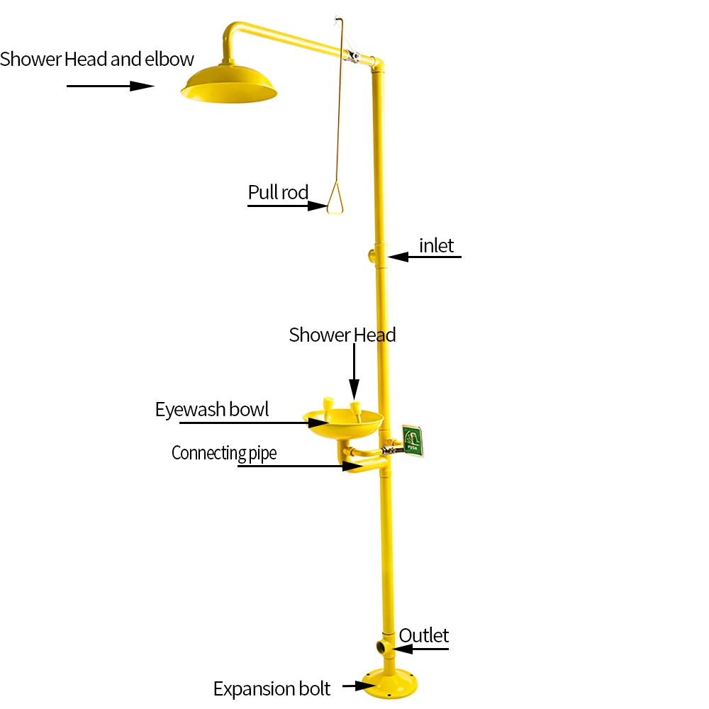Safety Eyewash And Shower Yellow Color Emergency Eyewash In China eye wash station