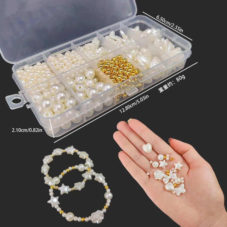 Pearl Beads for Bracelets Making Multi Shape Pearls Beads Craft Kit for Jewelry Making Bracelet Ornament DIY Craft Making