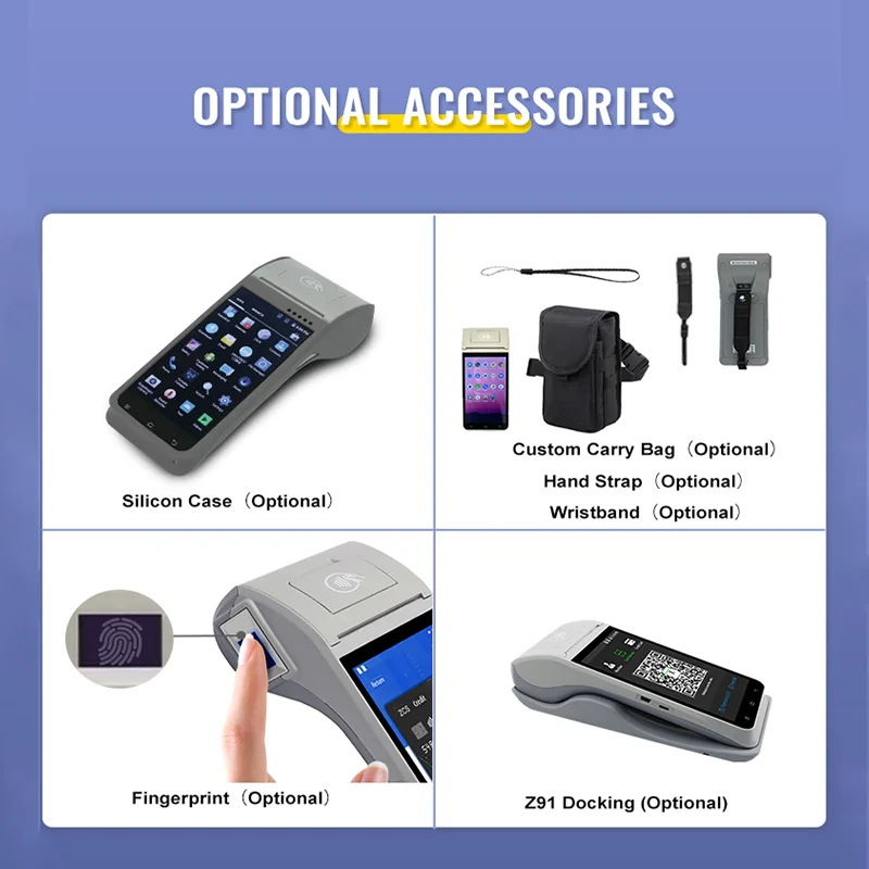 Handheld POS 5.5 Inches 4G Wifi Bluetooth NFC Printer Camera Fingerprint Android Handheld Mobile POS Terminal with Printer