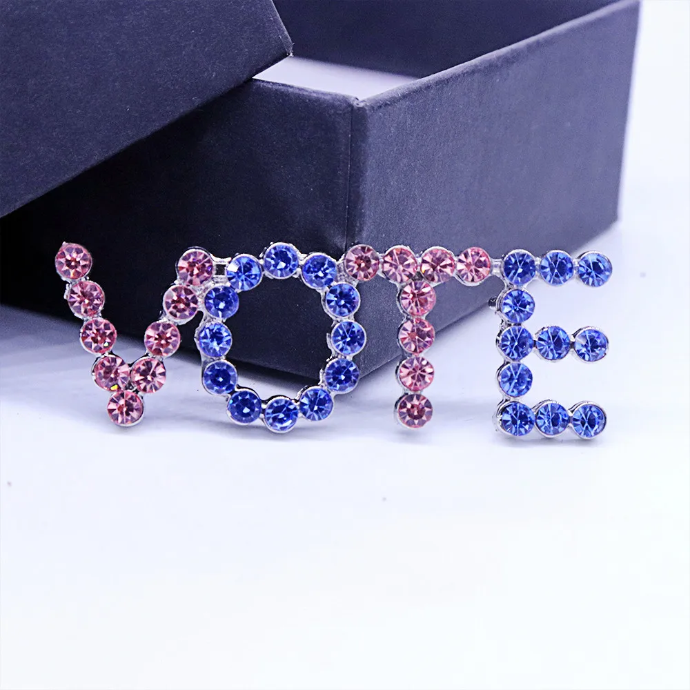 Light Pink And Blue Bling Stone Decorated Greek Gamma Phi Delta Jack And Jill Inspired Lady VOTE Brooch Stylish Women Voting Pin