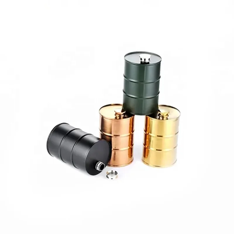 
Custom Oil Drum Shaped Stainless Steel Wine Hip Flask 