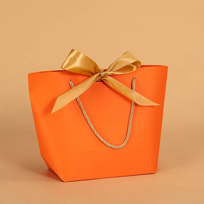 customization gift wrap and bow set pull up gift ribbon bow paper shopping packing bag with ribbon handle